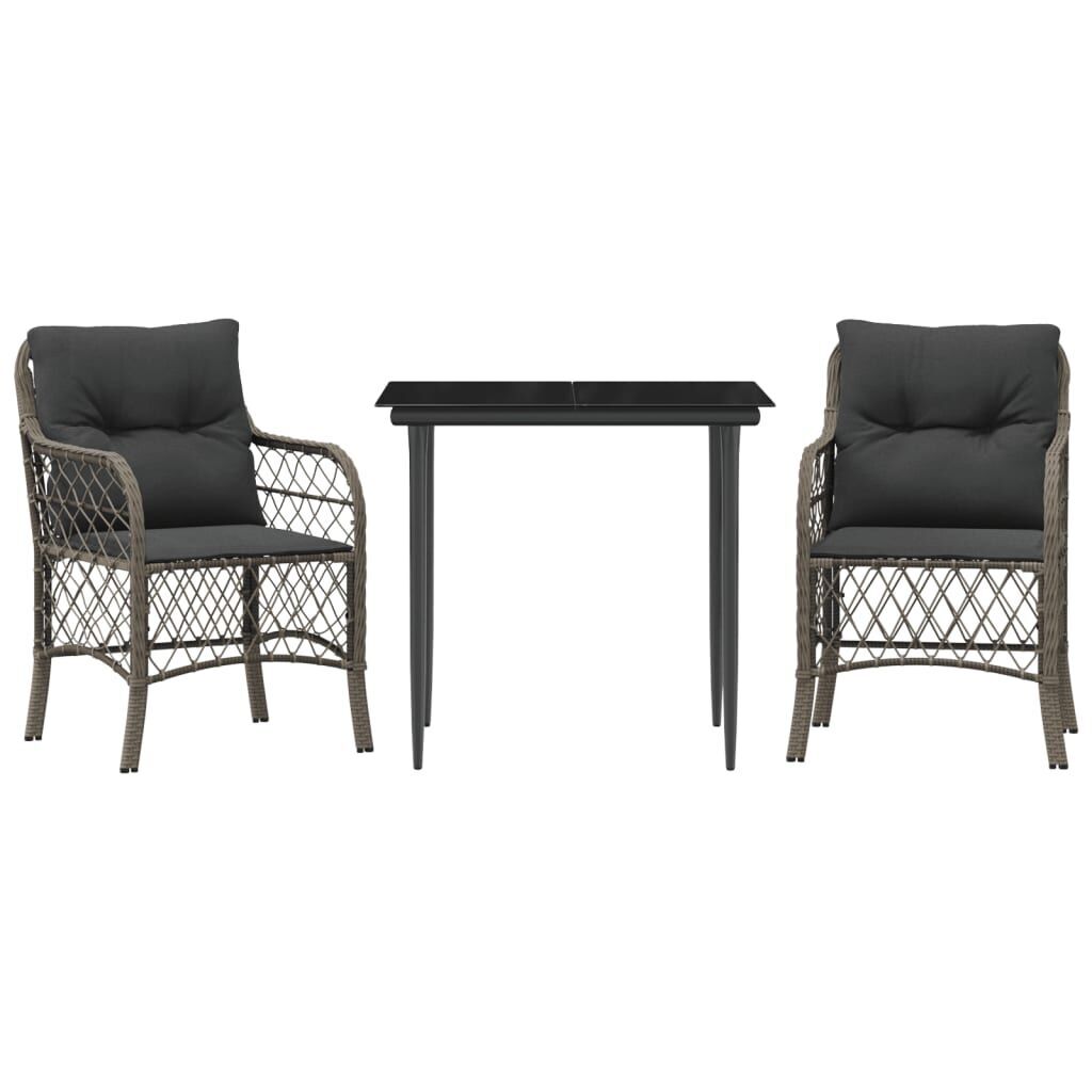 3 Piece Bistro Set with Cushions Grey Poly Rattan 3 Piece Bistro Set with Cushions Grey Poly Rattan
