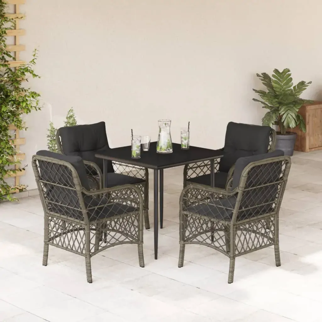 5 Piece Garden Dining Set with Cushions Grey Poly Rattan 5 Piece Garden Dining Set with Cushions Grey Poly Rattan