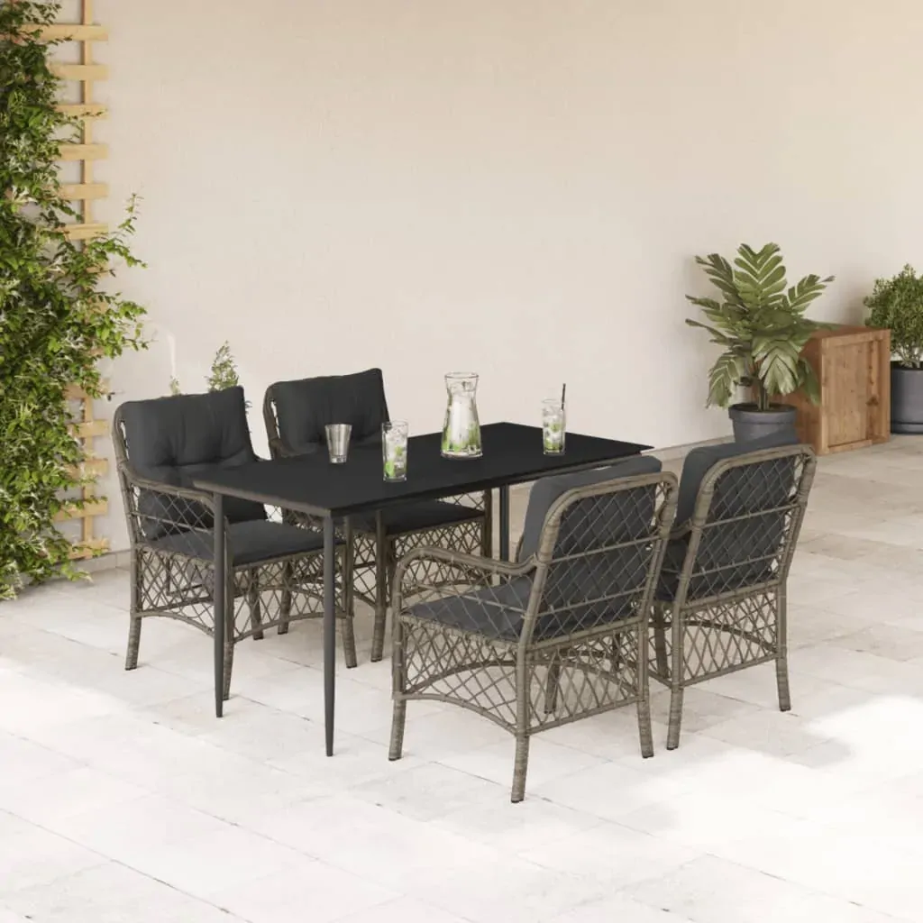 5 Piece Garden Dining Set with Cushions Grey Poly Rattan 5 Piece Garden Dining Set with Cushions Grey Poly Rattan