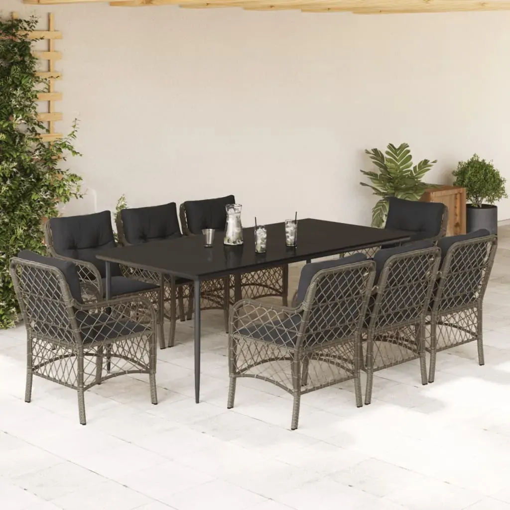 9 Piece Garden Dining Set with Cushions Grey Poly Rattan 9 Piece Garden Dining Set with Cushions Grey Poly Rattan