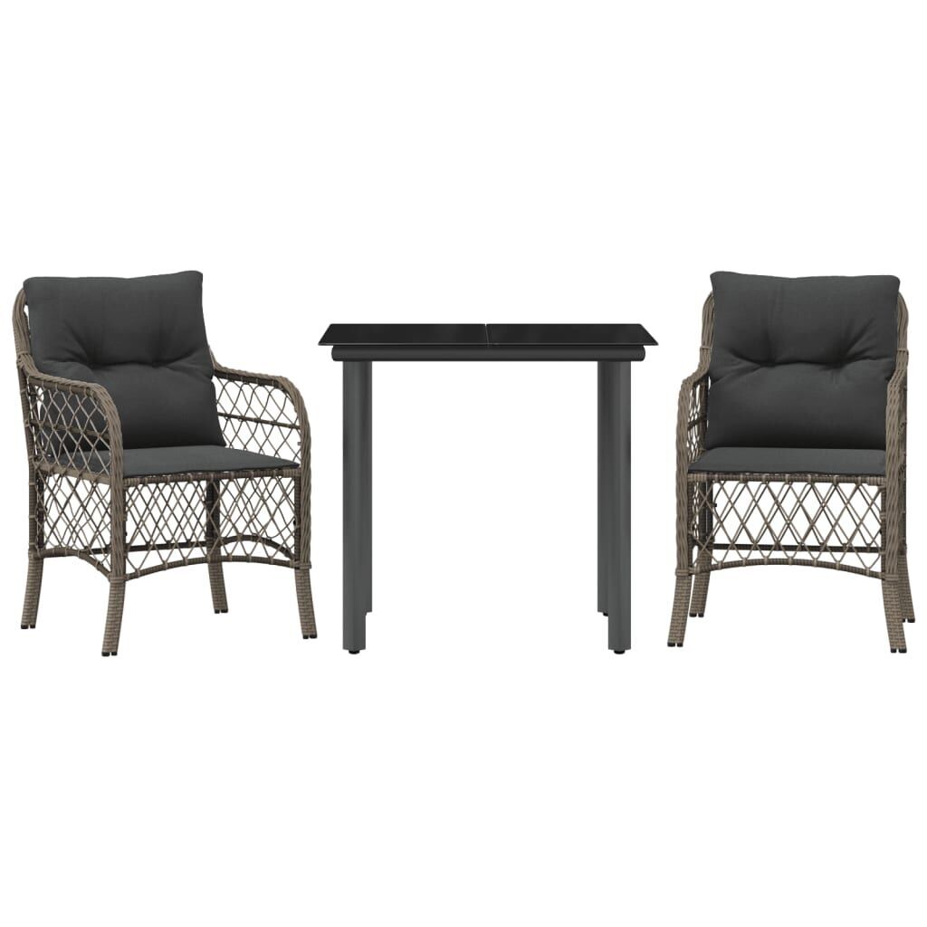 3 Piece Bistro Set with Cushions Grey Poly Rattan 3 Piece Bistro Set with Cushions Grey Poly Rattan