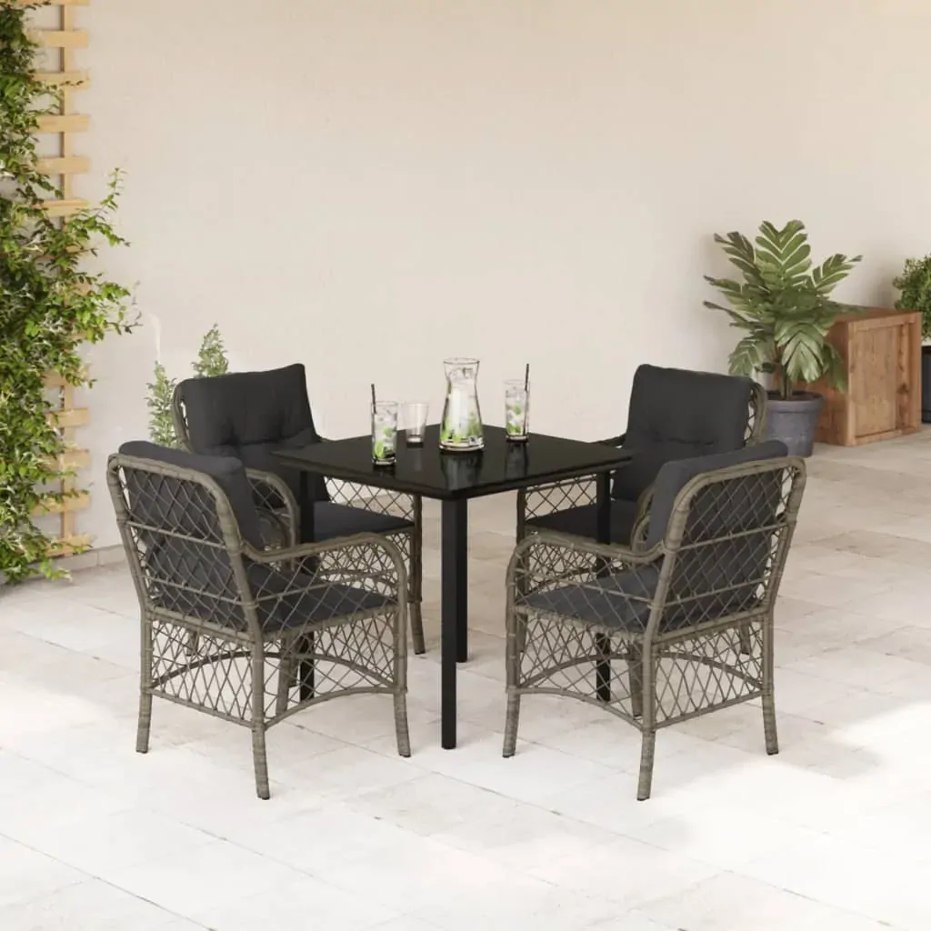 5 Piece Garden Dining Set with Cushions Grey Poly Rattan 5 Piece Garden Dining Set with Cushions Grey Poly Rattan