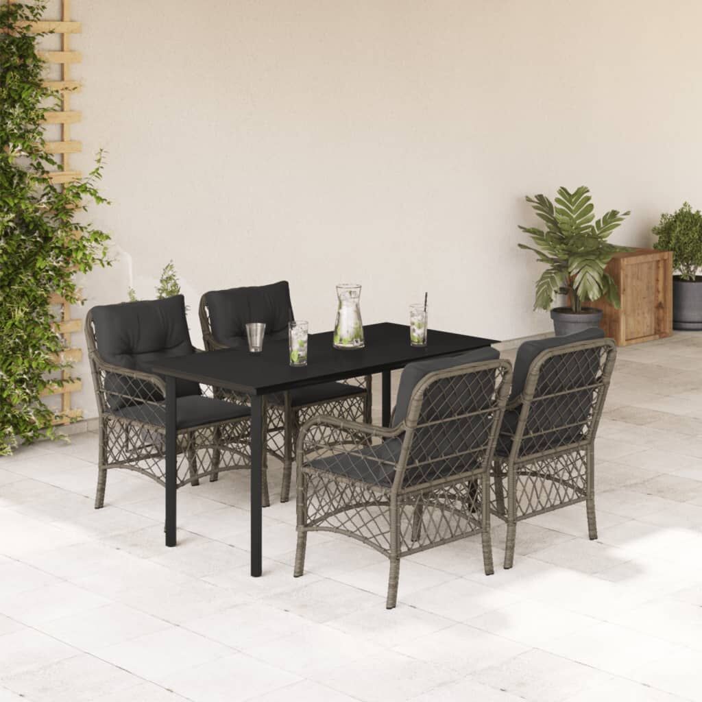 5 Piece Garden Dining Set with Cushions Grey Poly Rattan 5 Piece Garden Dining Set with Cushions Grey Poly Rattan