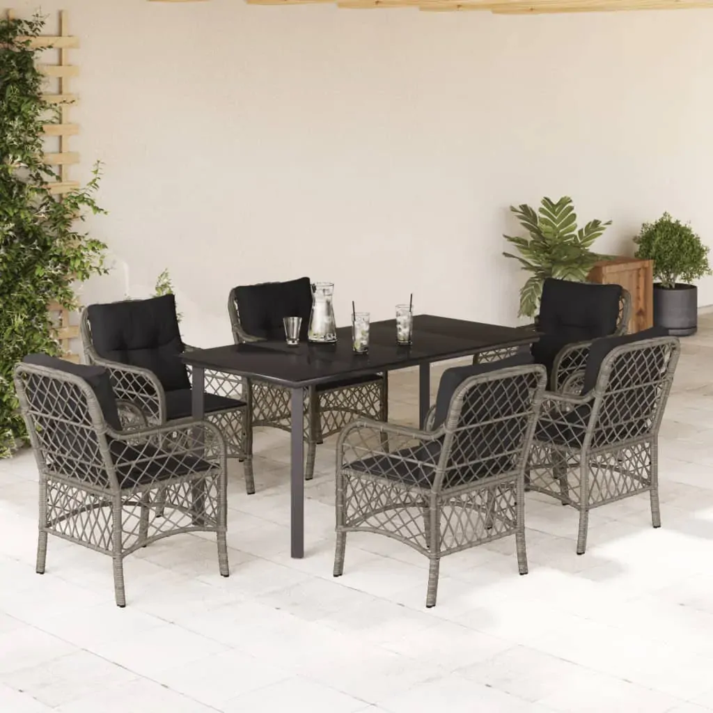 7 Piece Garden Dining Set with Cushions Grey Poly Rattan 7 Piece Garden Dining Set with Cushions Grey Poly Rattan