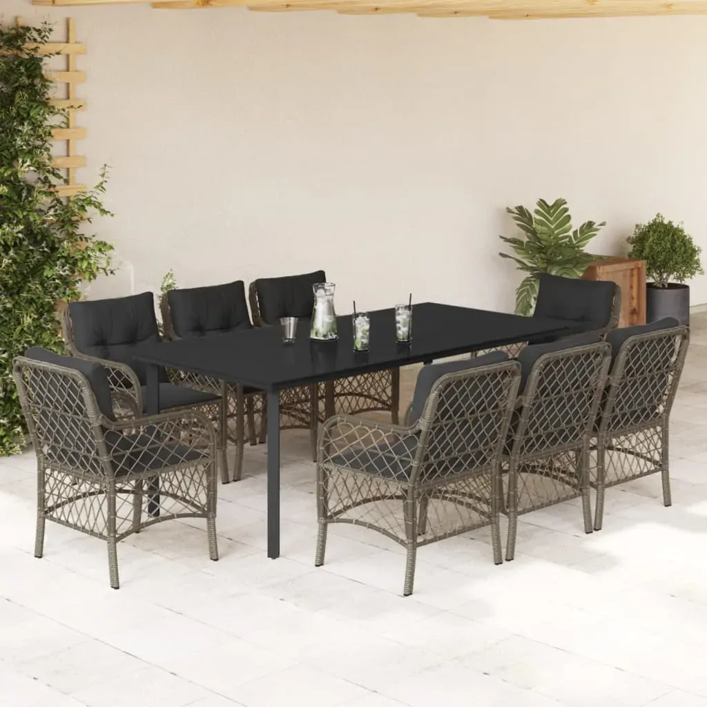 9 Piece Garden Dining Set with Cushions Grey Poly Rattan 9 Piece Garden Dining Set with Cushions Grey Poly Rattan