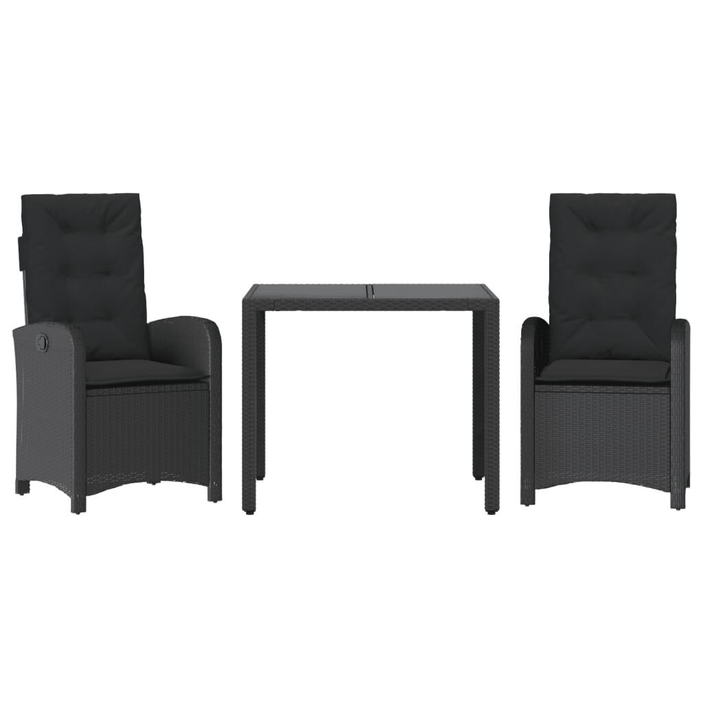 3 Piece Garden Dining Set with Cushions Black Poly Rattan 3 Piece Garden Dining Set with Cushions Black Poly Rattan
