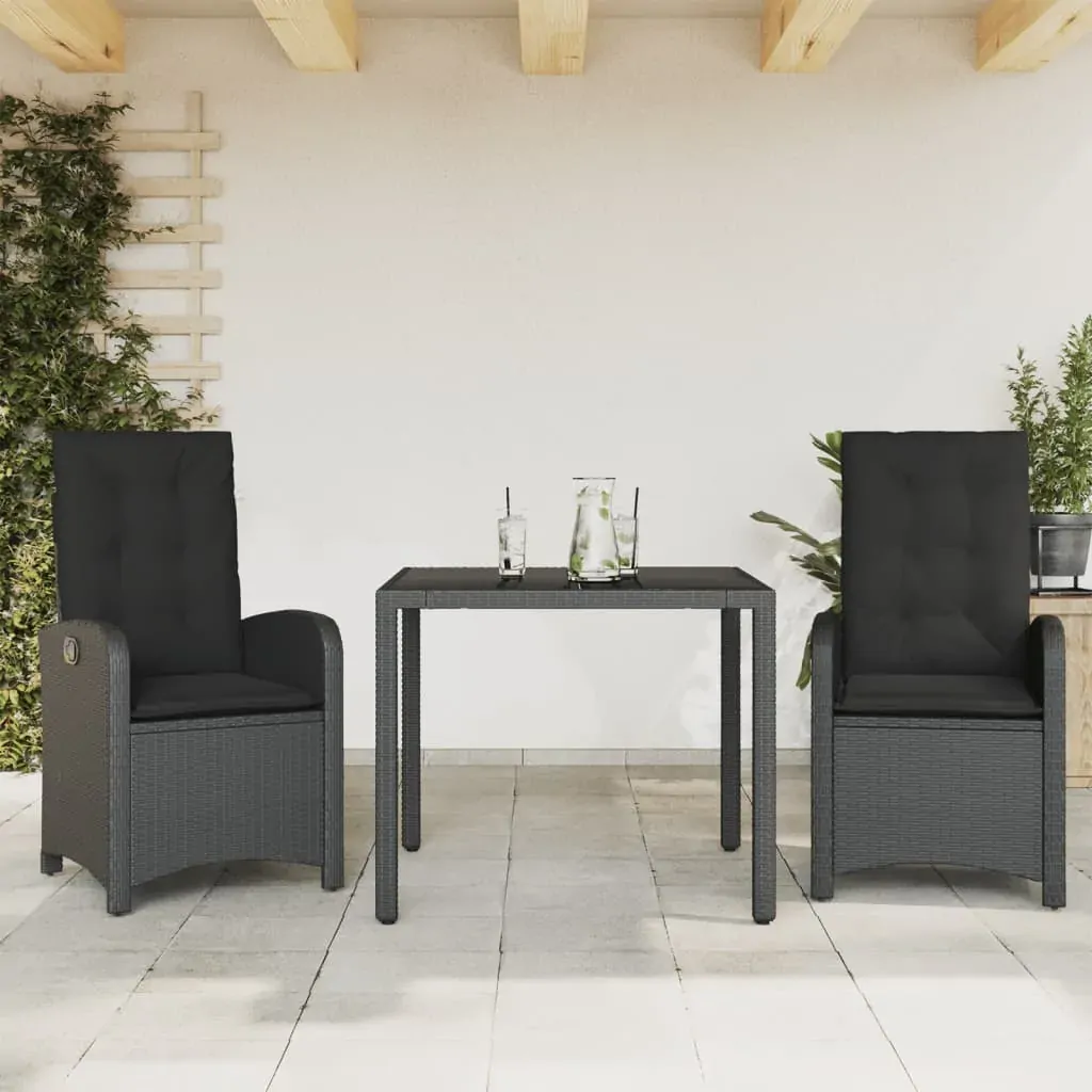 3 Piece Garden Dining Set with Cushions Black Poly Rattan 3 Piece Garden Dining Set with Cushions Black Poly Rattan