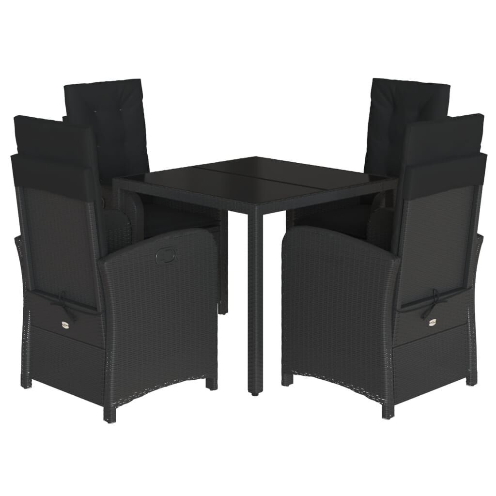 5 Piece Garden Dining Set with Cushions Black Poly Rattan 5 Piece Garden Dining Set with Cushions Black Poly Rattan