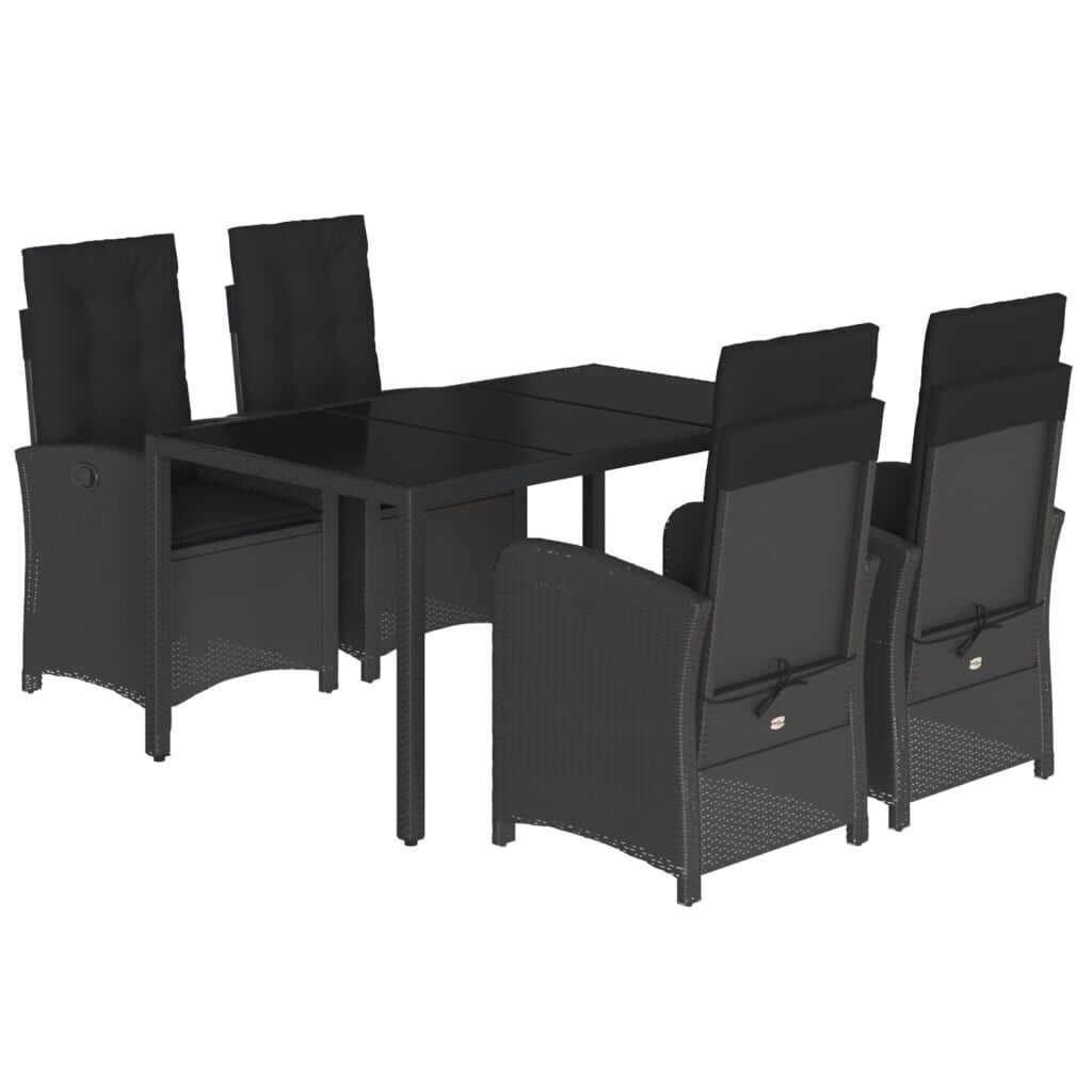 5 Piece Garden Dining Set with Cushions Black Poly Rattan 5 Piece Garden Dining Set with Cushions Black Poly Rattan