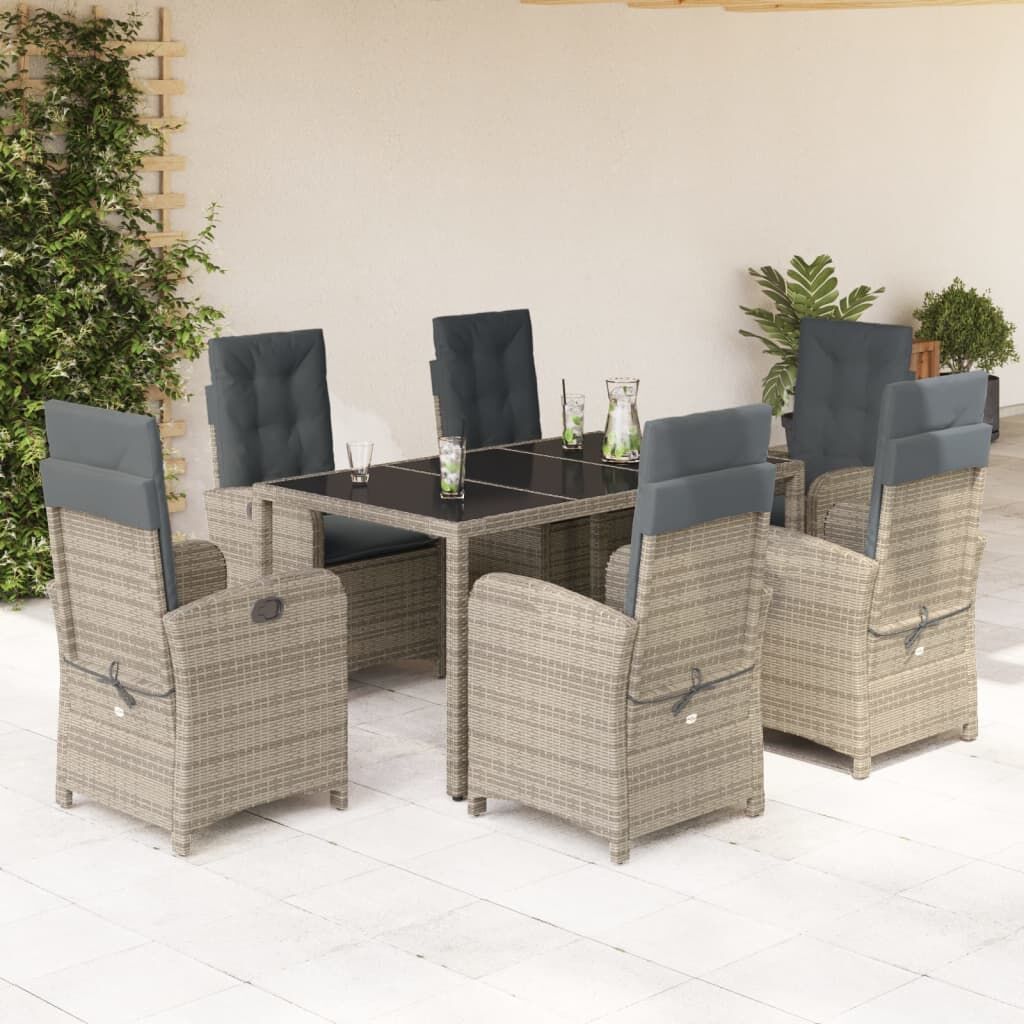 7 Piece Garden Dining Set with Cushions Grey Poly Rattan 7 Piece Garden Dining Set with Cushions Grey Poly Rattan