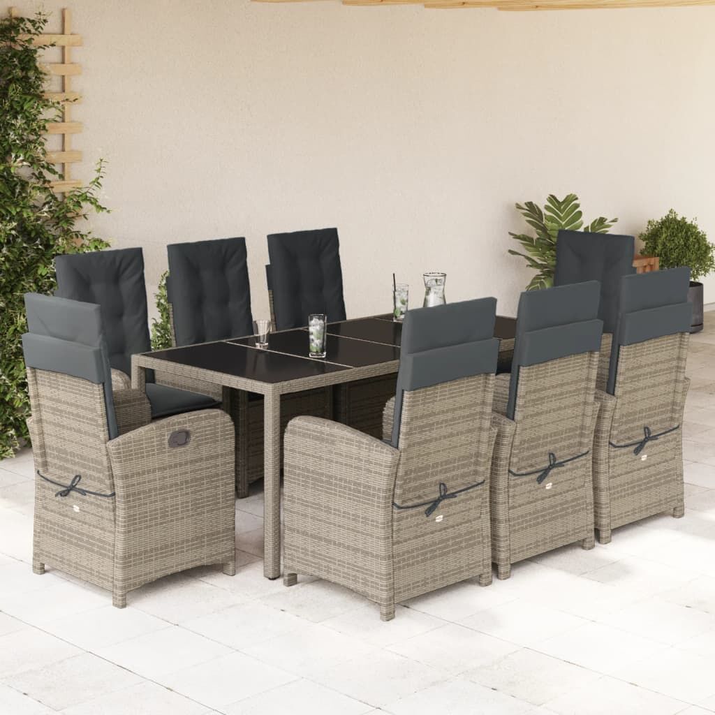 9 Piece Garden Dining Set with Cushions Grey Poly Rattan 9 Piece Garden Dining Set with Cushions Grey Poly Rattan