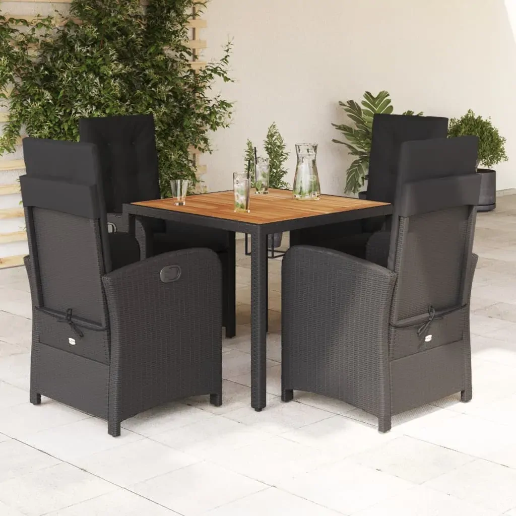 5 Piece Garden Dining Set with Cushions Black Poly Rattan 5 Piece Garden Dining Set with Cushions Black Poly Rattan