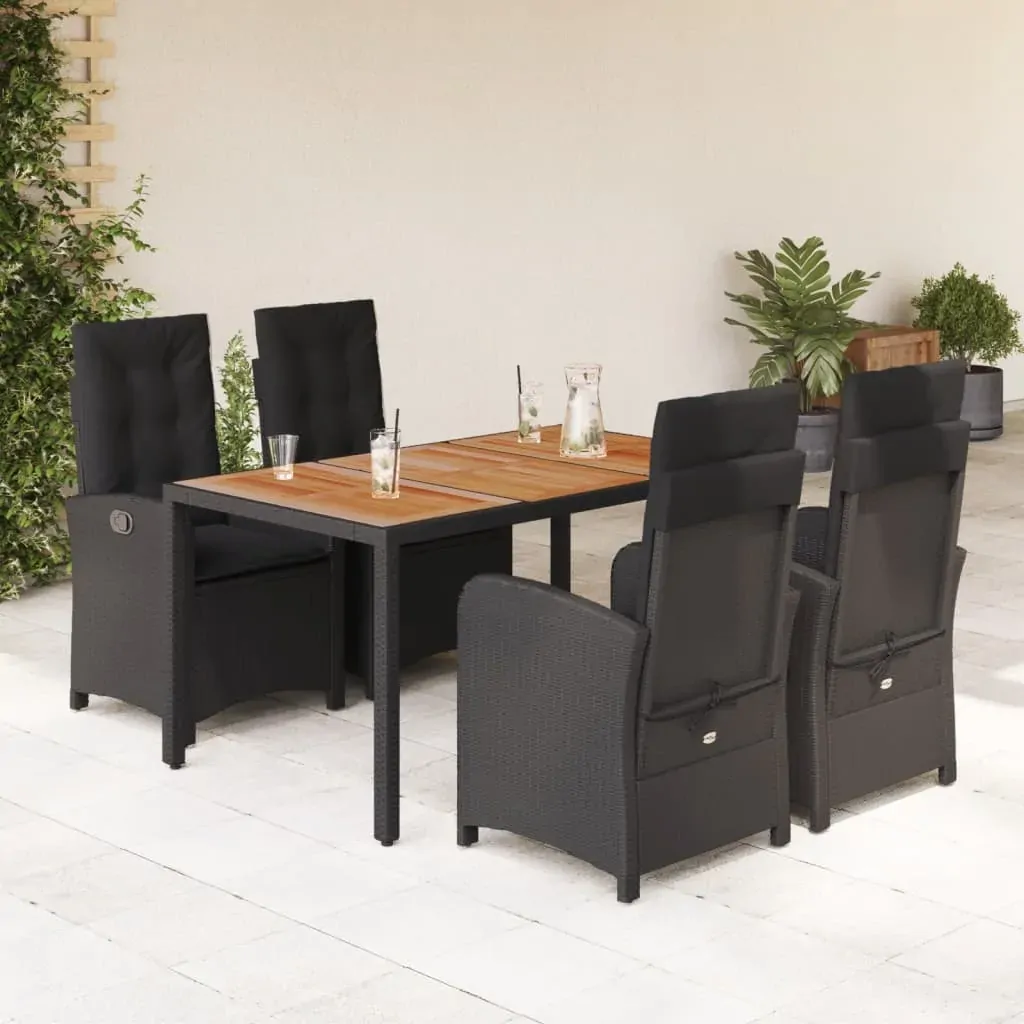 5 Piece Garden Dining Set with Cushions Black Poly Rattan 5 Piece Garden Dining Set with Cushions Black Poly Rattan