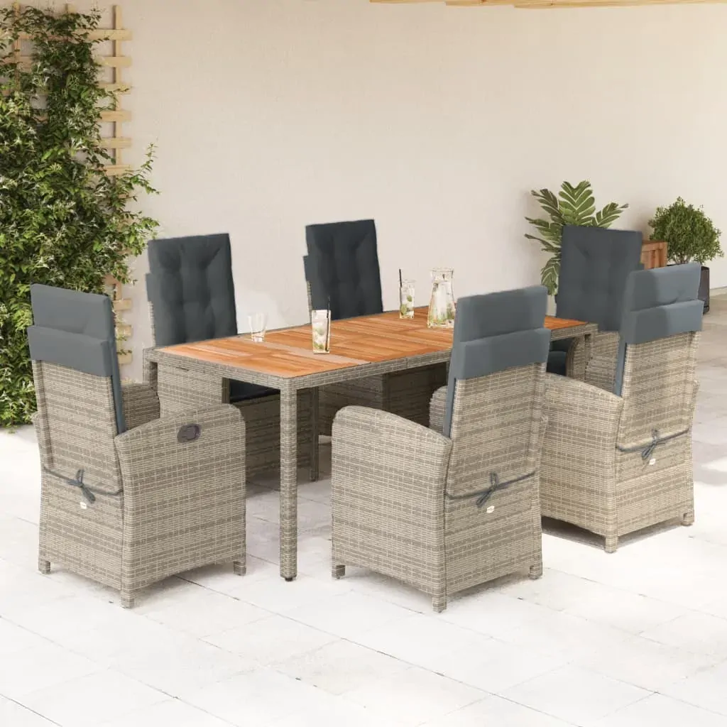 7 Piece Garden Dining Set with Cushions Grey Poly Rattan 7 Piece Garden Dining Set with Cushions Grey Poly Rattan