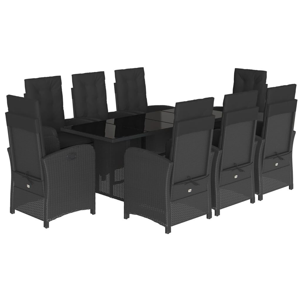 9 Piece Garden Dining Set with Cushions Black Poly Rattan 9 Piece Garden Dining Set with Cushions Black Poly Rattan