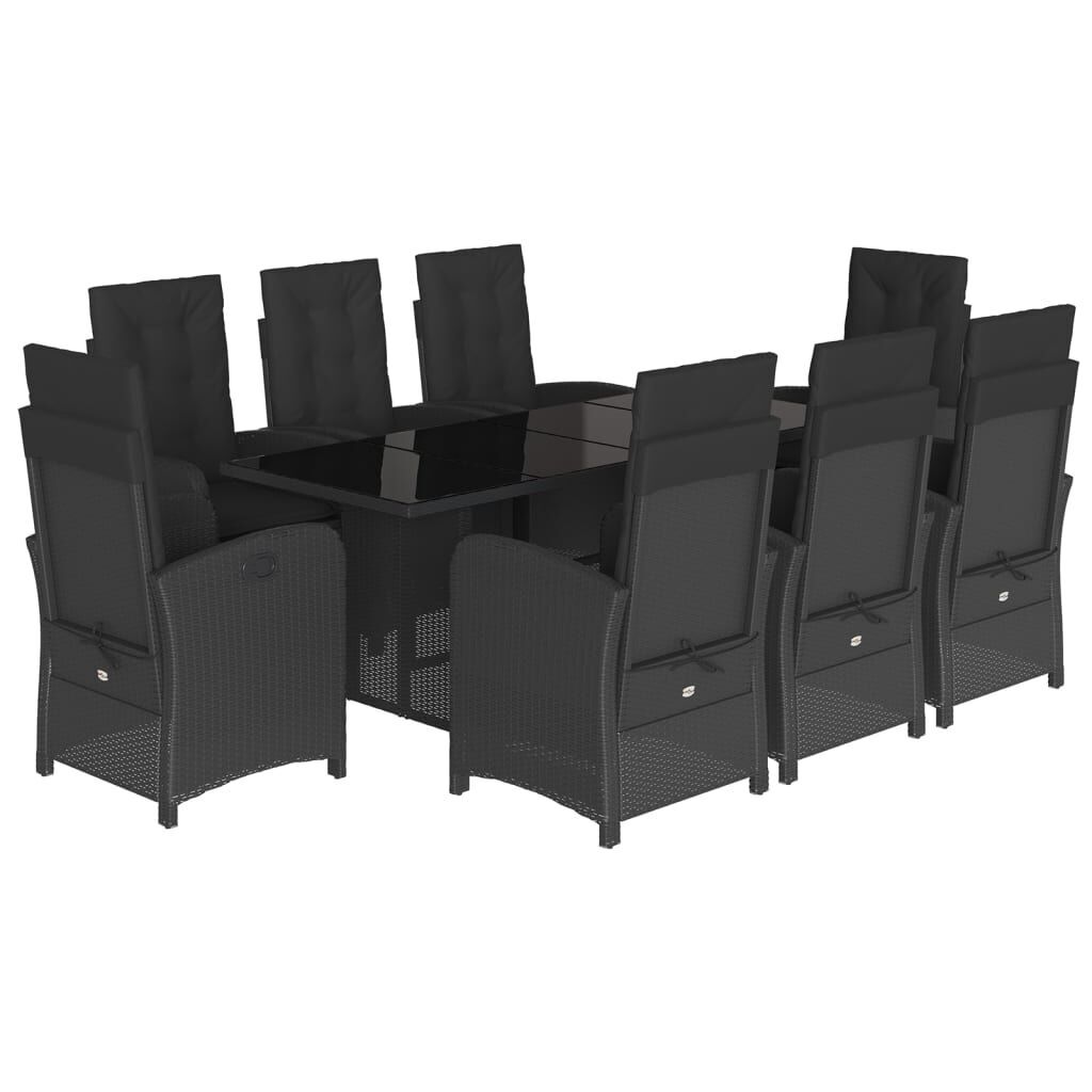 9 Piece Garden Dining Set with Cushions Black Poly Rattan 9 Piece Garden Dining Set with Cushions Black Poly Rattan