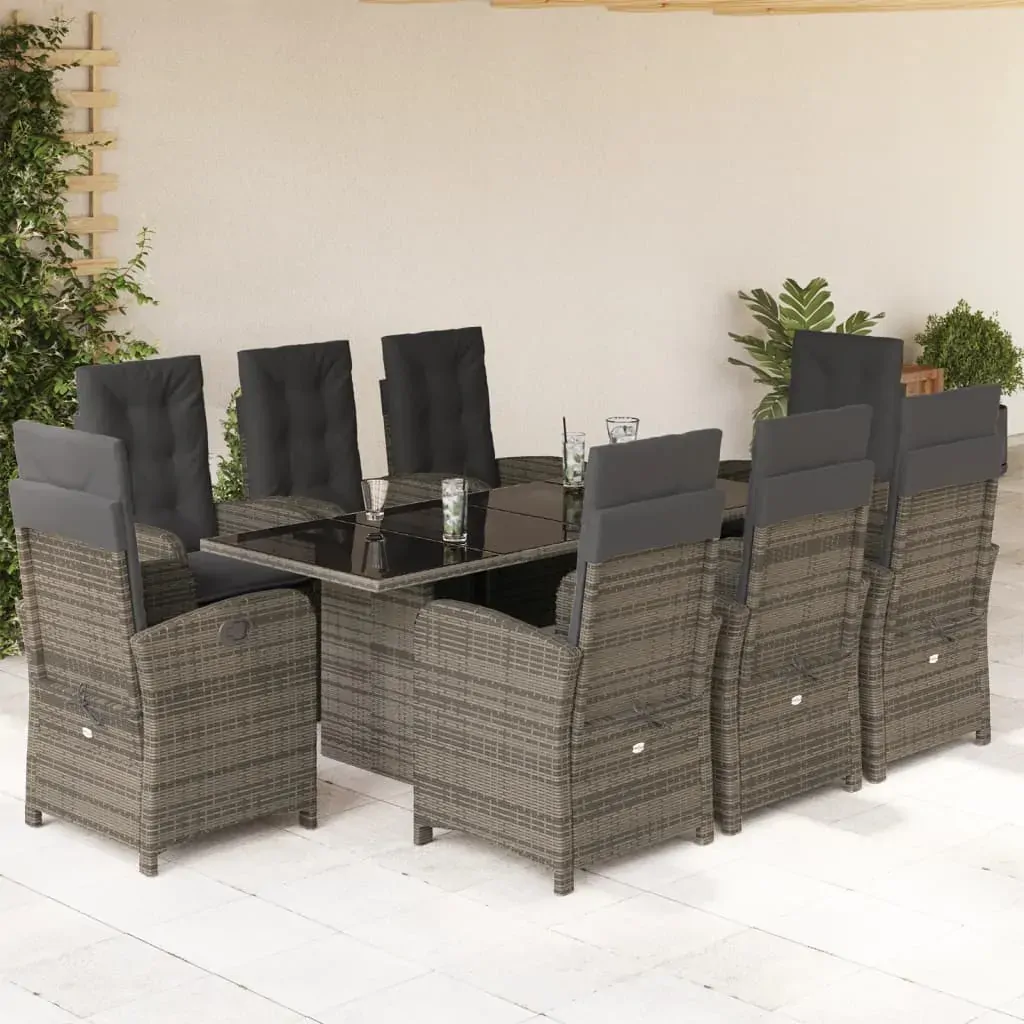 9 Piece Garden Dining Set with Cushions Grey Poly Rattan 9 Piece Garden Dining Set with Cushions Grey Poly Rattan