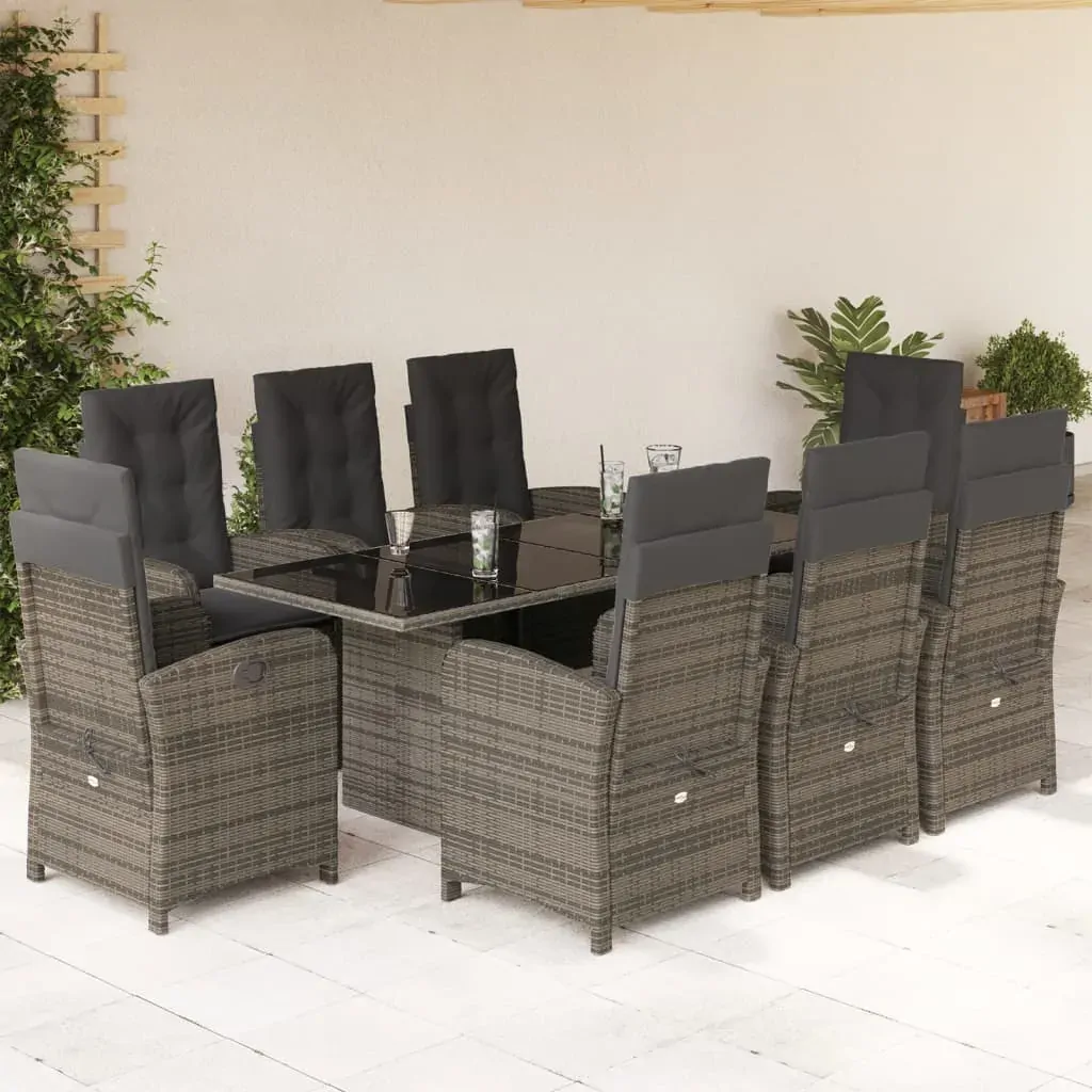 9 Piece Garden Dining Set with Cushions Grey Poly Rattan 9 Piece Garden Dining Set with Cushions Grey Poly Rattan