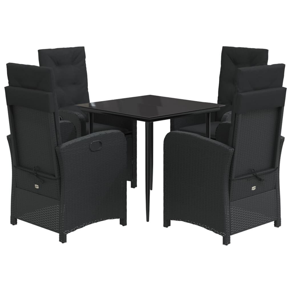 5 Piece Garden Dining Set with Cushions Black Poly Rattan 5 Piece Garden Dining Set with Cushions Black Poly Rattan