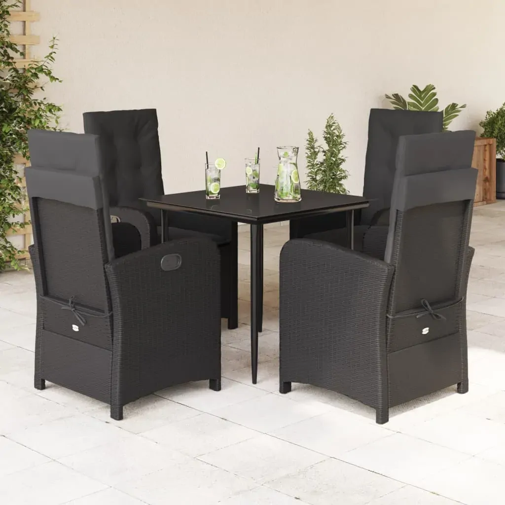 5 Piece Garden Dining Set with Cushions Black Poly Rattan 5 Piece Garden Dining Set with Cushions Black Poly Rattan