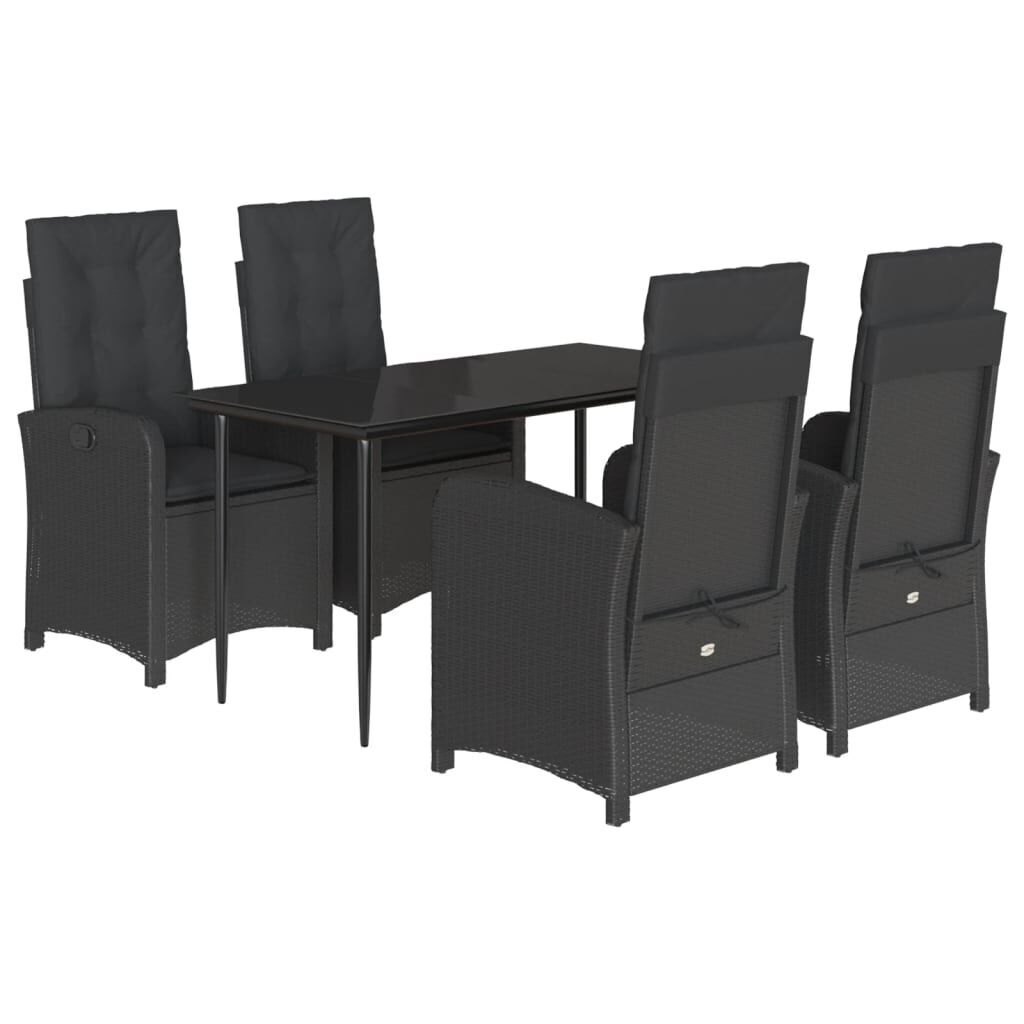 5 Piece Garden Dining Set with Cushions Black Poly Rattan 5 Piece Garden Dining Set with Cushions Black Poly Rattan
