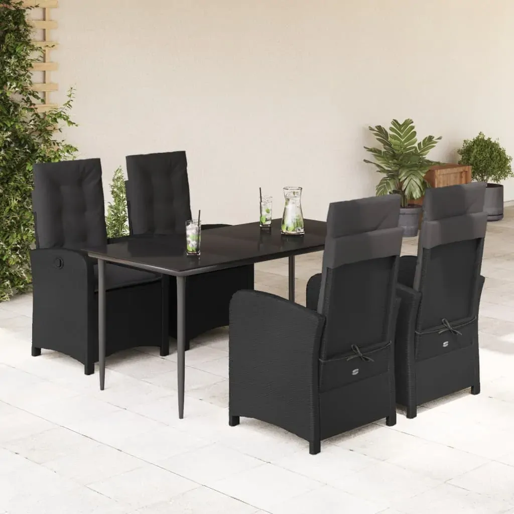 5 Piece Garden Dining Set with Cushions Black Poly Rattan 5 Piece Garden Dining Set with Cushions Black Poly Rattan