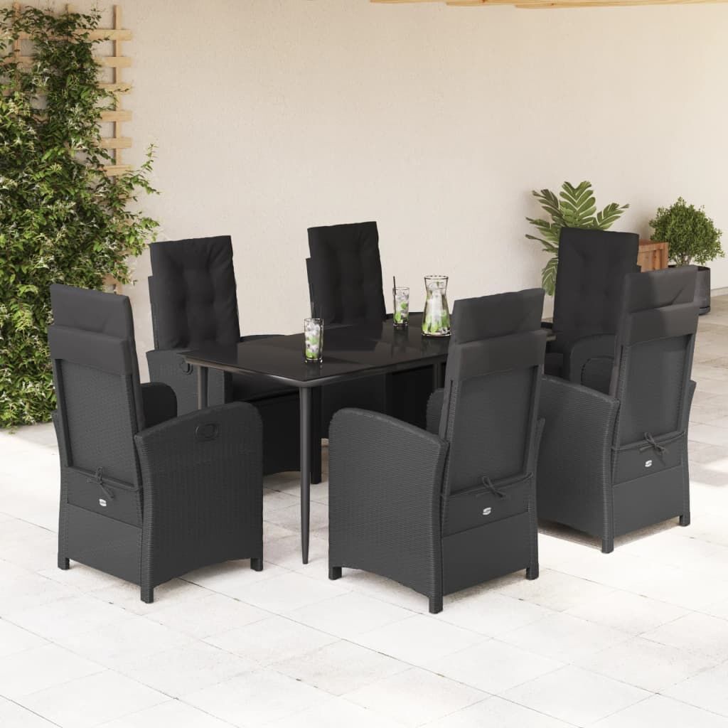 7 Piece Garden Dining Set with Cushions Black Poly Rattan 7 Piece Garden Dining Set with Cushions Black Poly Rattan