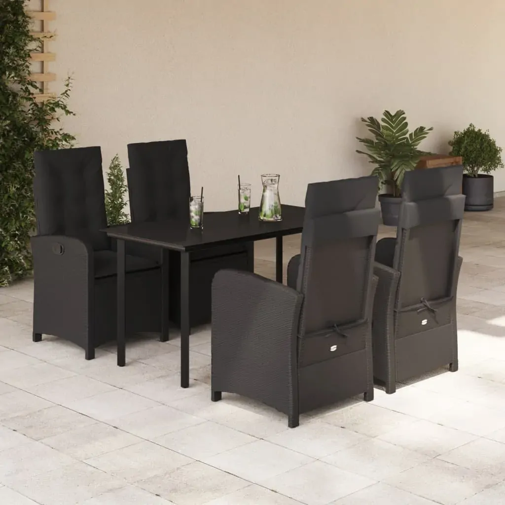 5 Piece Garden Dining Set with Cushions Black Poly Rattan 5 Piece Garden Dining Set with Cushions Black Poly Rattan
