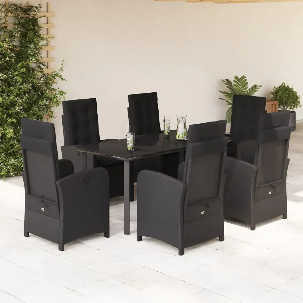 7 Piece Garden Dining Set with Cushions Black Poly Rattan 7 Piece Garden Dining Set with Cushions Black Poly Rattan