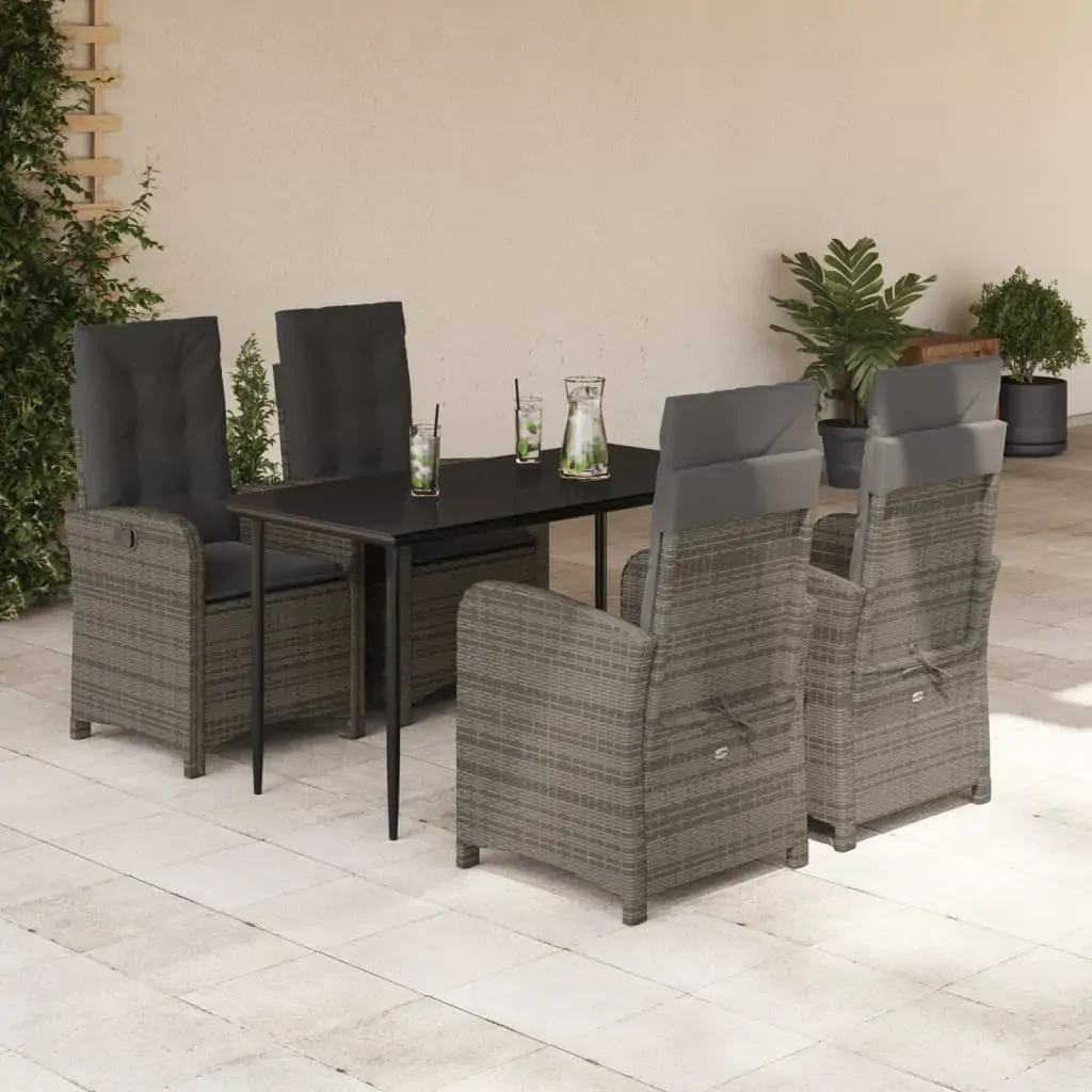 5 Piece Garden Dining Set with Cushions Grey Poly Rattan 5 Piece Garden Dining Set with Cushions Grey Poly Rattan