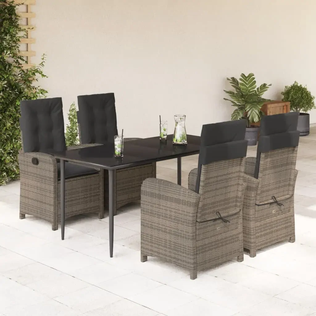 5 Piece Garden Dining Set with Cushions Grey Poly Rattan 5 Piece Garden Dining Set with Cushions Grey Poly Rattan