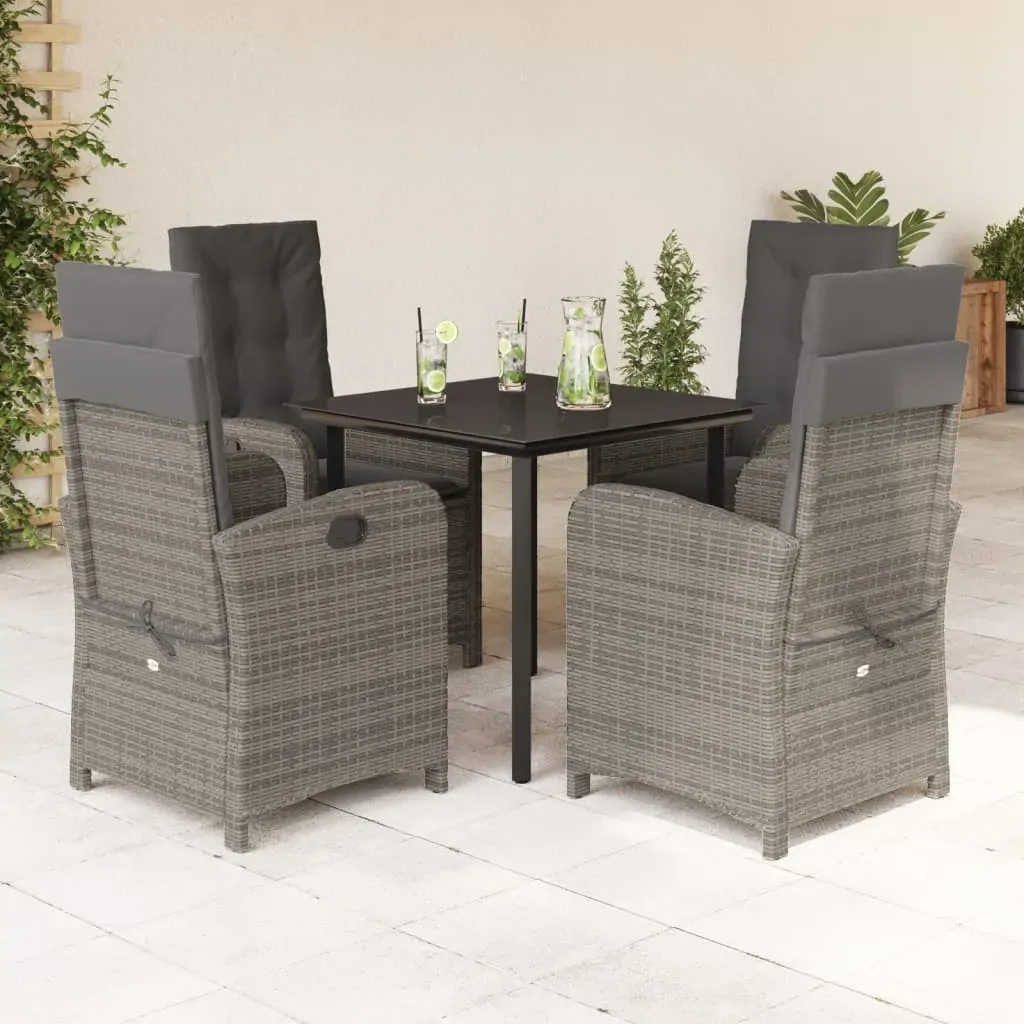 5 Piece Garden Dining Set with Cushions Grey Poly Rattan 5 Piece Garden Dining Set with Cushions Grey Poly Rattan