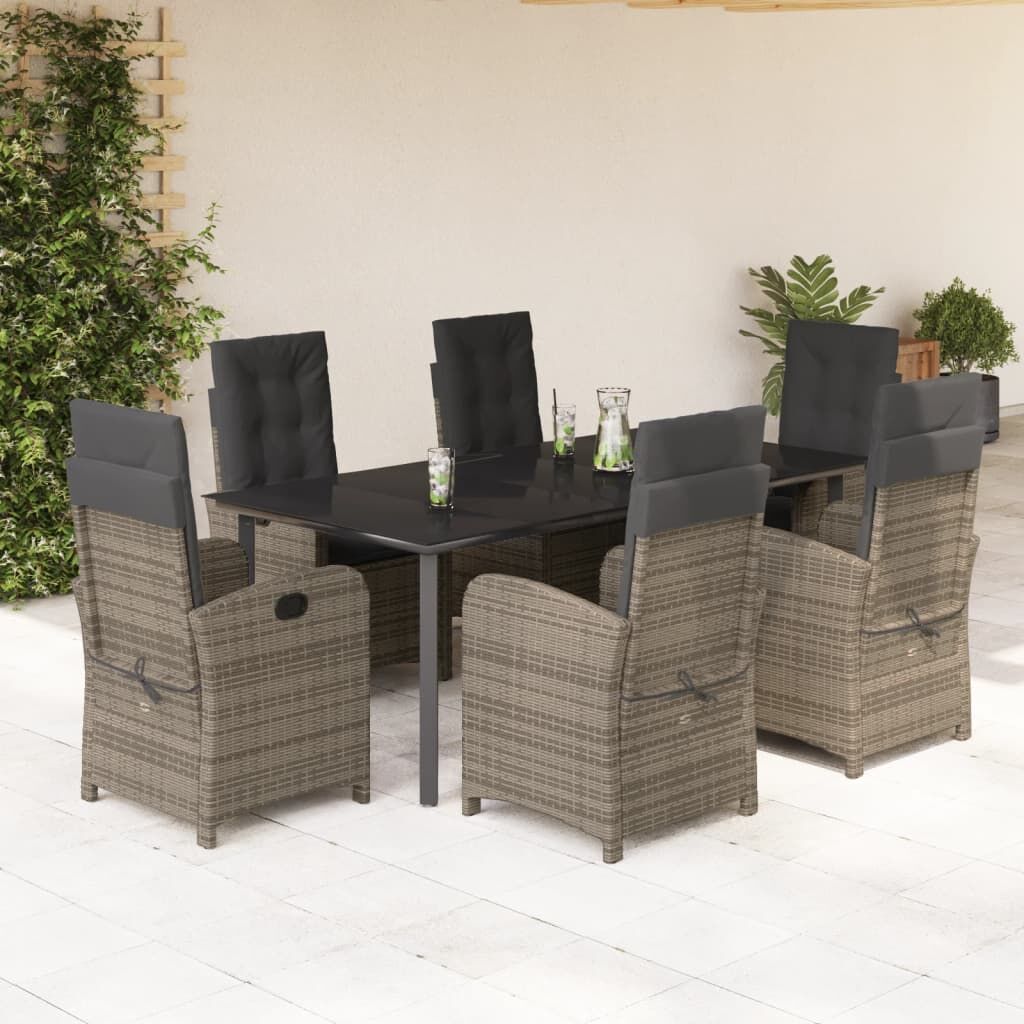 7 Piece Garden Dining Set with Cushions Grey Poly Rattan 7 Piece Garden Dining Set with Cushions Grey Poly Rattan