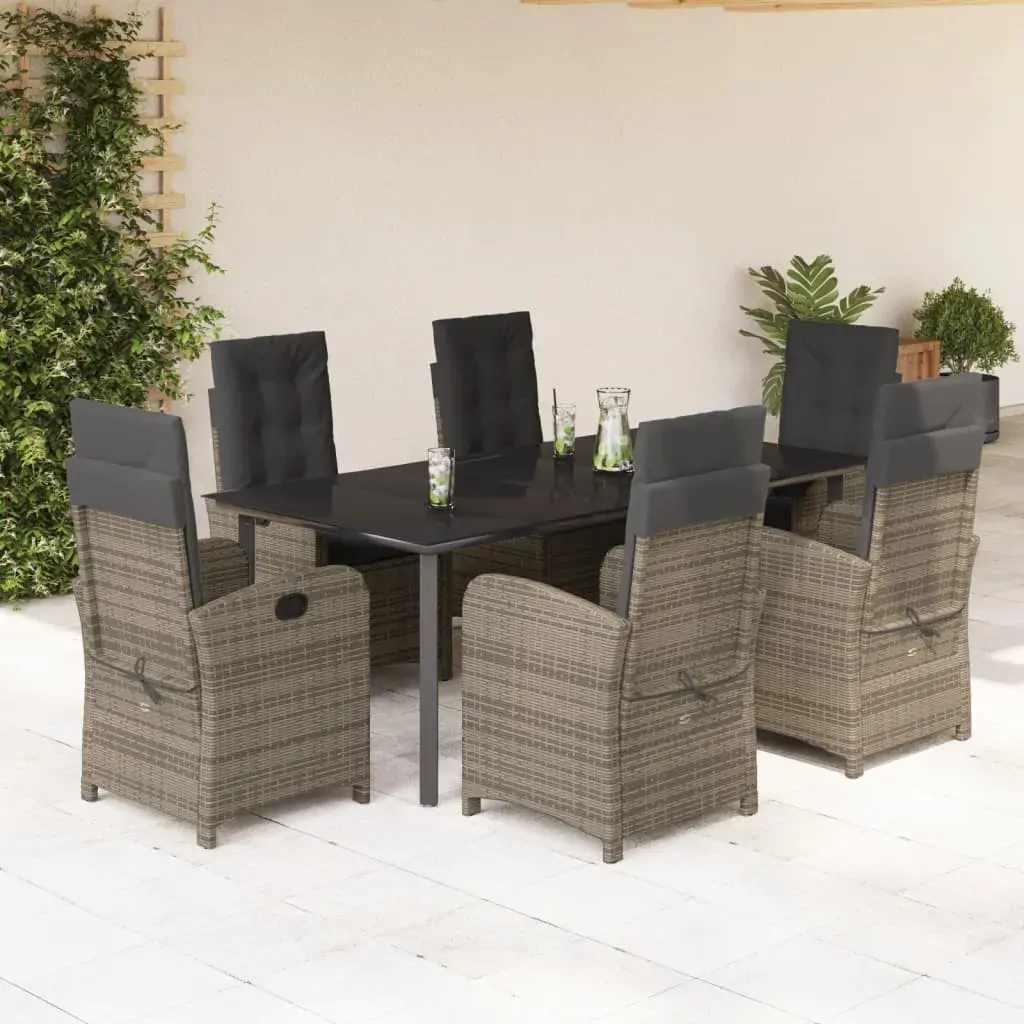 7 Piece Garden Dining Set with Cushions Grey Poly Rattan 7 Piece Garden Dining Set with Cushions Grey Poly Rattan
