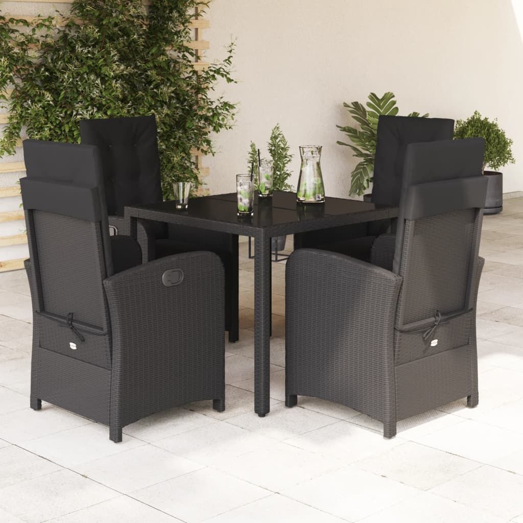 5 Piece Garden Dining Set with Cushions Black Poly Rattan 5 Piece Garden Dining Set with Cushions Black Poly Rattan