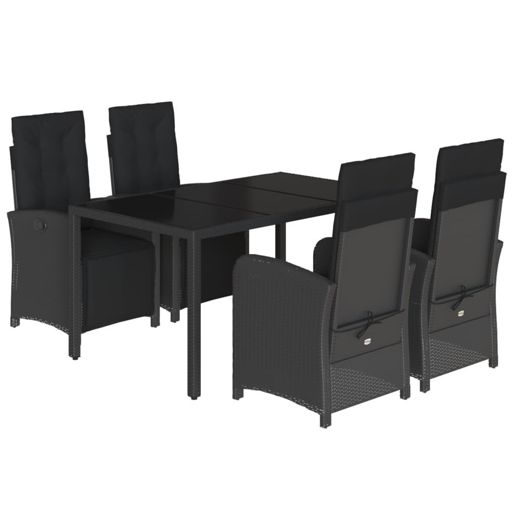 5 Piece Garden Dining Set with Cushions Black Poly Rattan 5 Piece Garden Dining Set with Cushions Black Poly Rattan