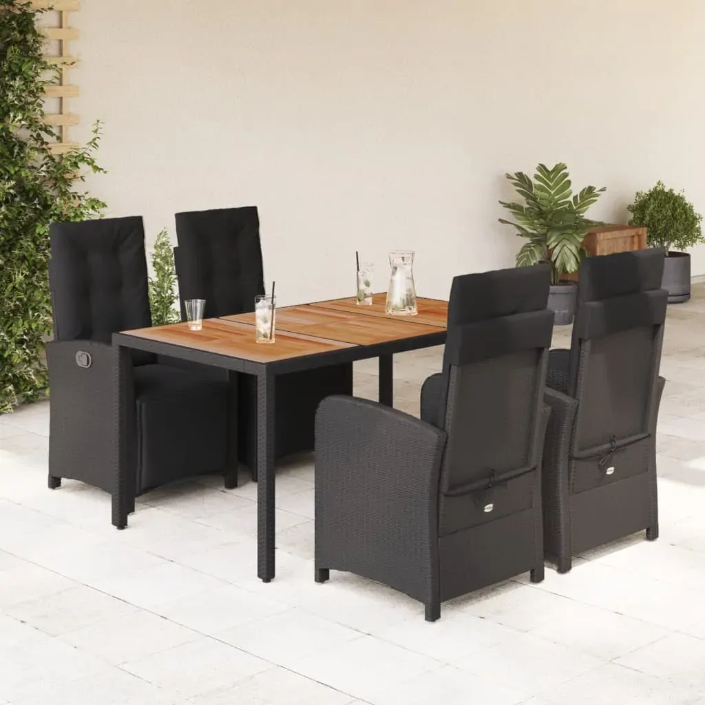 5 Piece Garden Dining Set with Cushions Black Poly Rattan 5 Piece Garden Dining Set with Cushions Black Poly Rattan
