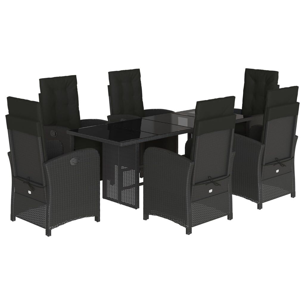 7 Piece Garden Dining Set with Cushions Black Poly Rattan 7 Piece Garden Dining Set with Cushions Black Poly Rattan