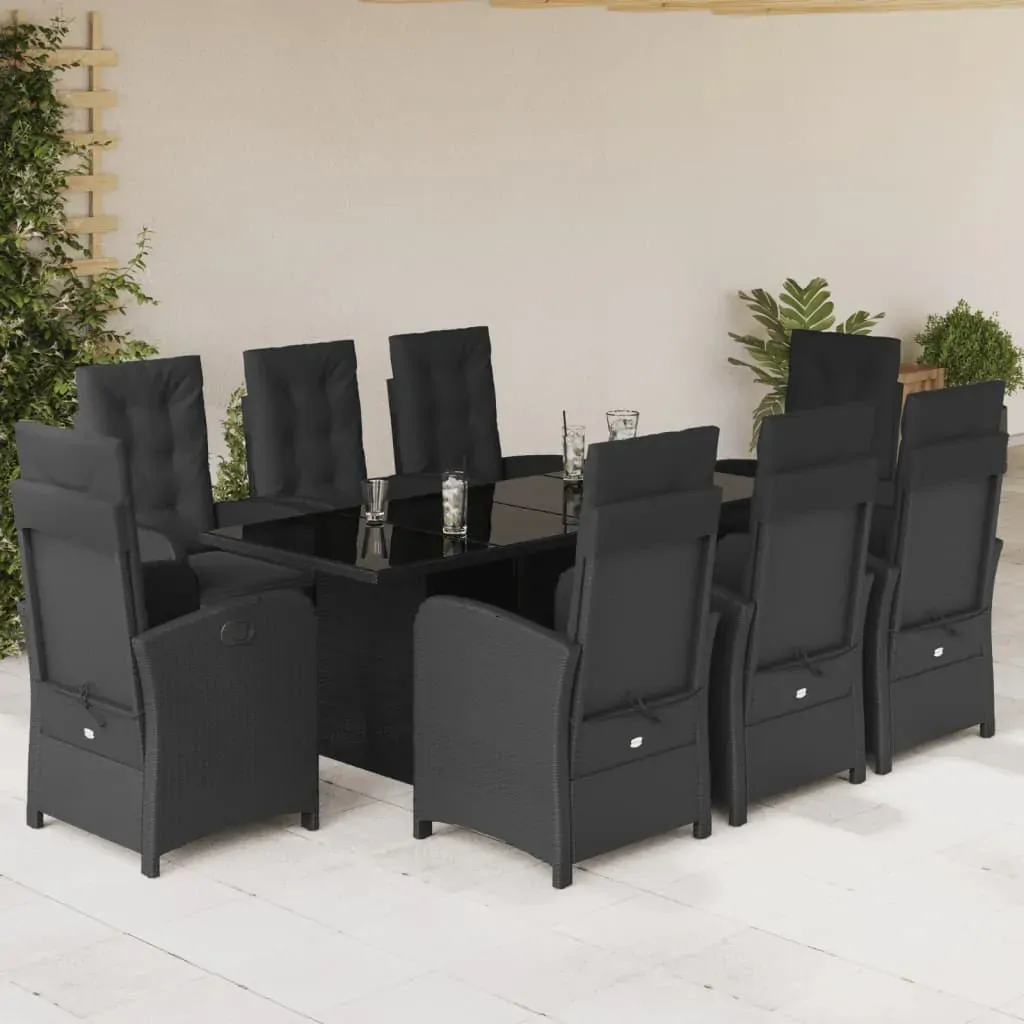 9 Piece Garden Dining Set with Cushions Black Poly Rattan 9 Piece Garden Dining Set with Cushions Black Poly Rattan