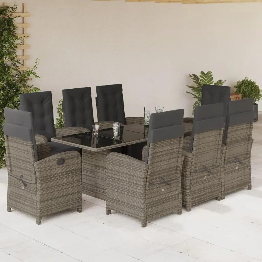 9 Piece Garden Dining Set with Cushions Grey Poly Rattan 9 Piece Garden Dining Set with Cushions Grey Poly Rattan
