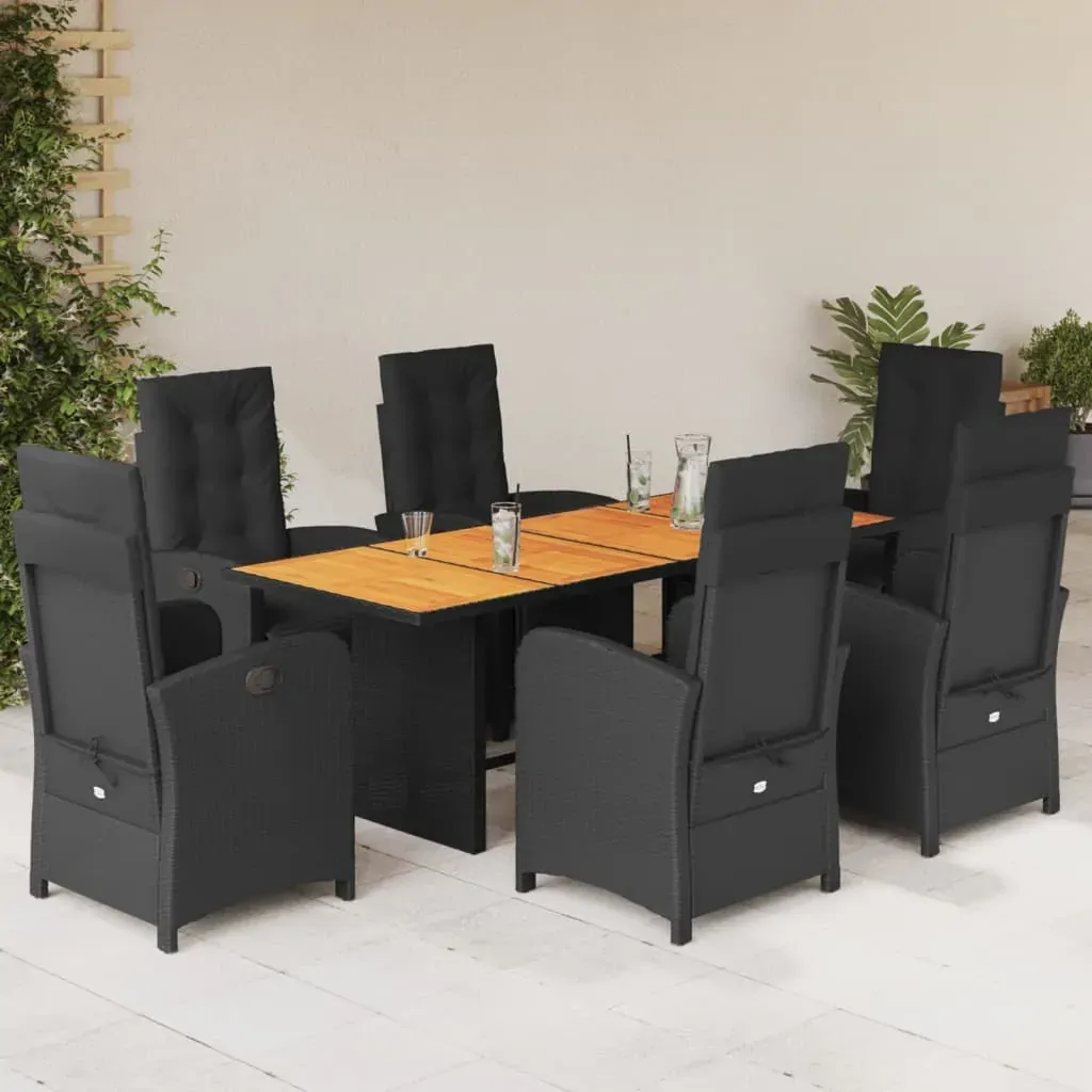 7 Piece Garden Dining Set with Cushions Black Poly Rattan 7 Piece Garden Dining Set with Cushions Black Poly Rattan