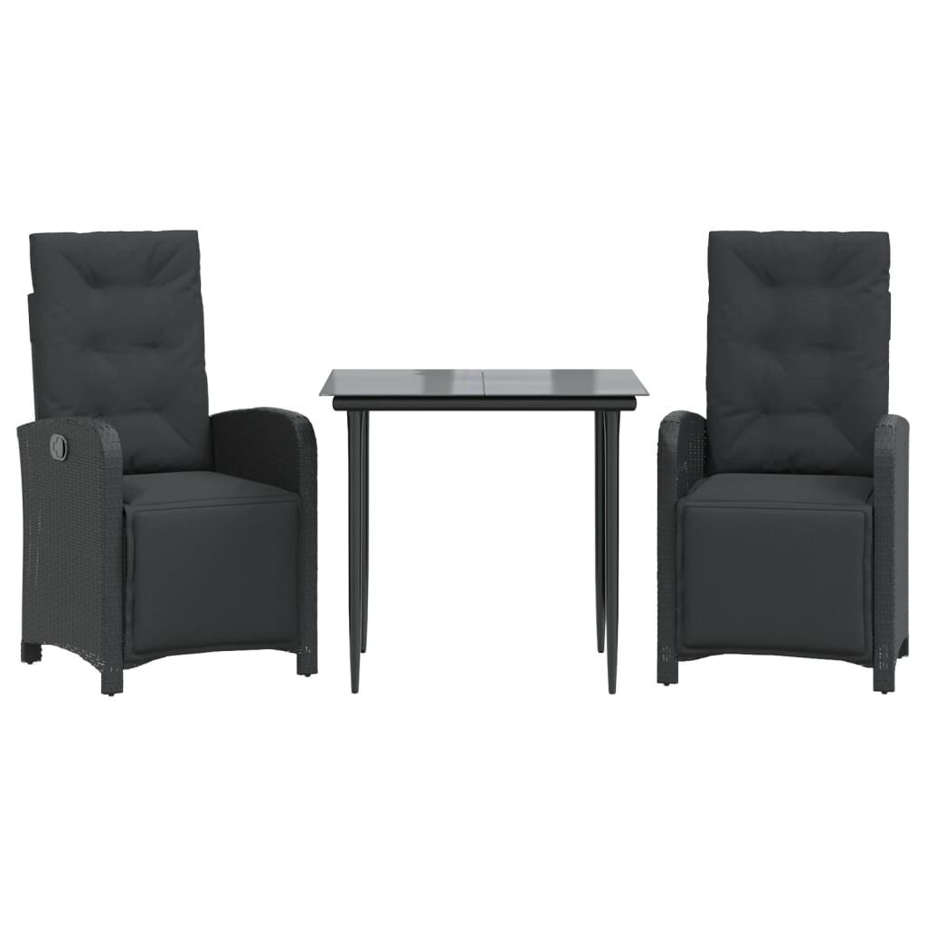 3 Piece Bistro Set with Cushions Black Poly Rattan 3 Piece Bistro Set with Cushions Black Poly Rattan