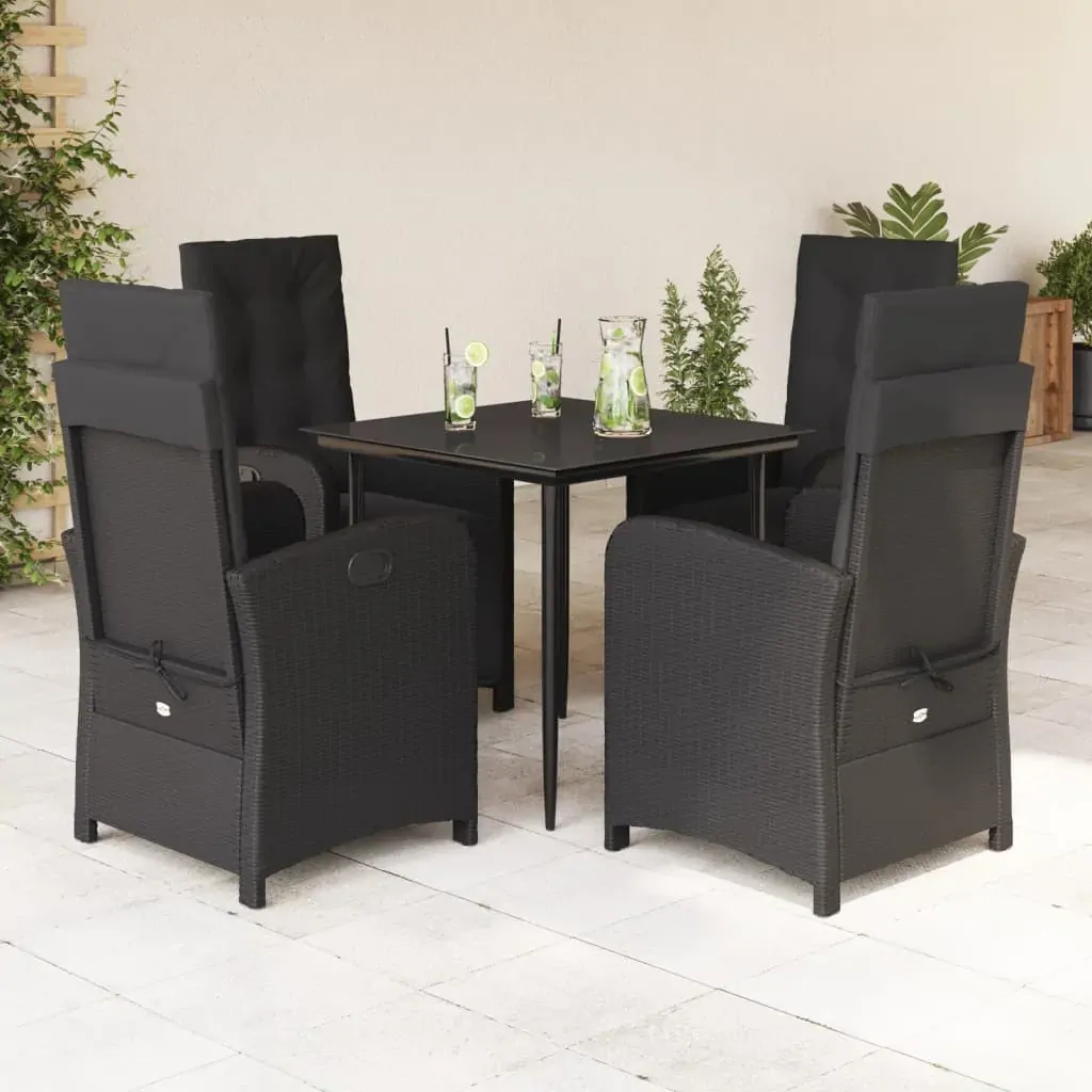 5 Piece Garden Dining Set with Cushions Black Poly Rattan 5 Piece Garden Dining Set with Cushions Black Poly Rattan