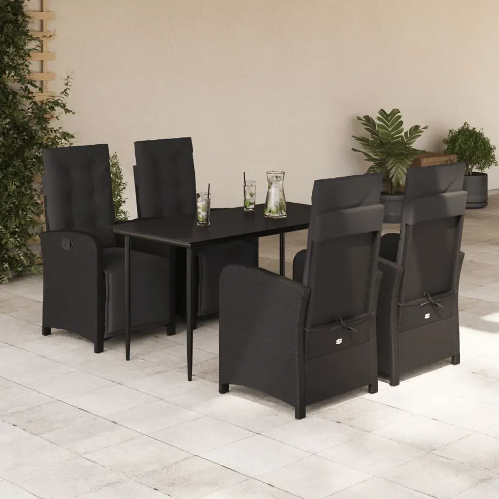 5 Piece Garden Dining Set with Cushions Black Poly Rattan 5 Piece Garden Dining Set with Cushions Black Poly Rattan