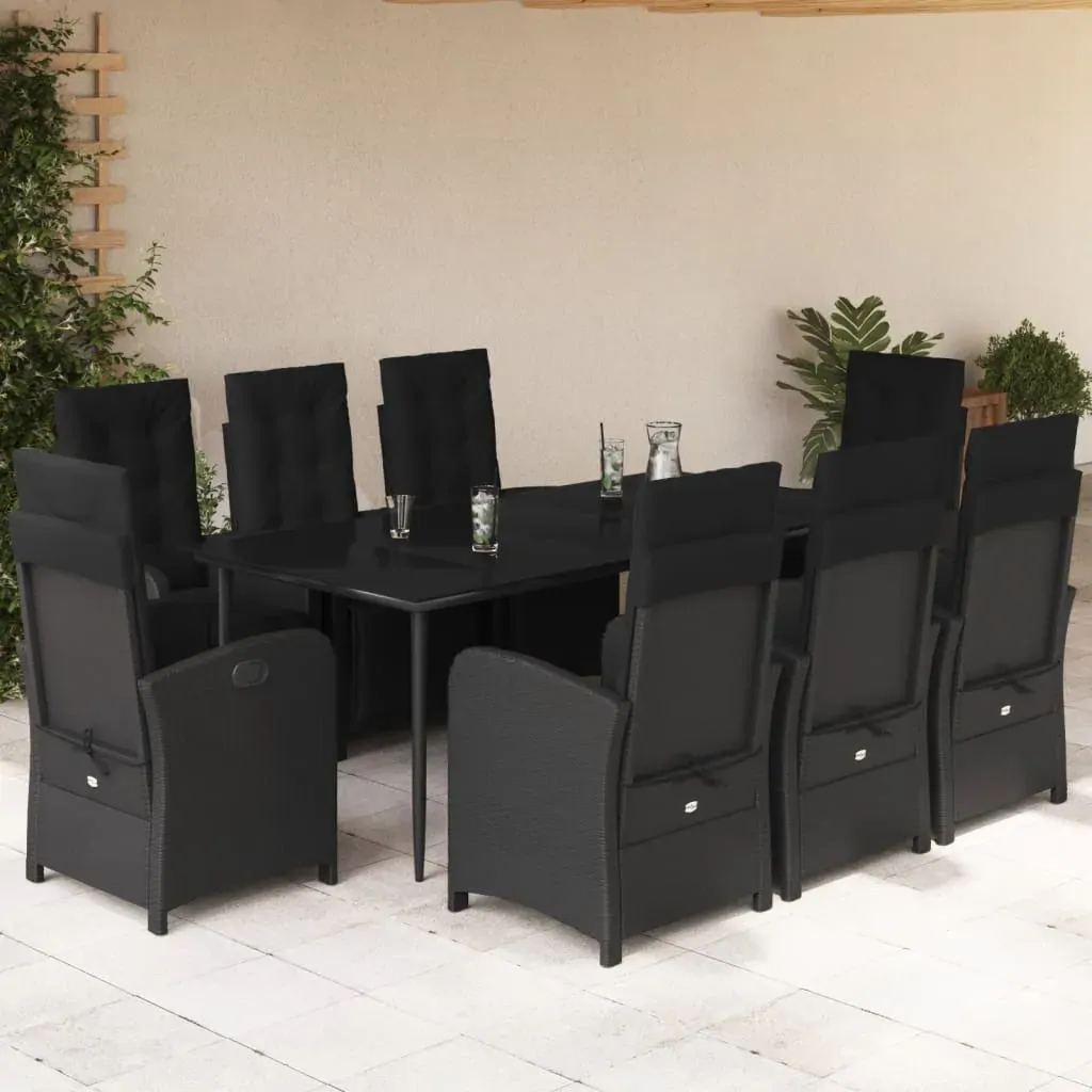 9 Piece Garden Dining Set with Cushions Black Poly Rattan 9 Piece Garden Dining Set with Cushions Black Poly Rattan