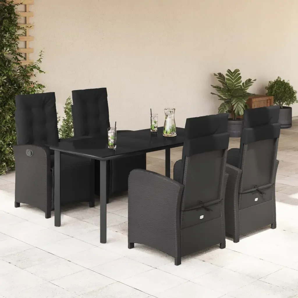 5 Piece Garden Dining Set with Cushions Black Poly Rattan 5 Piece Garden Dining Set with Cushions Black Poly Rattan
