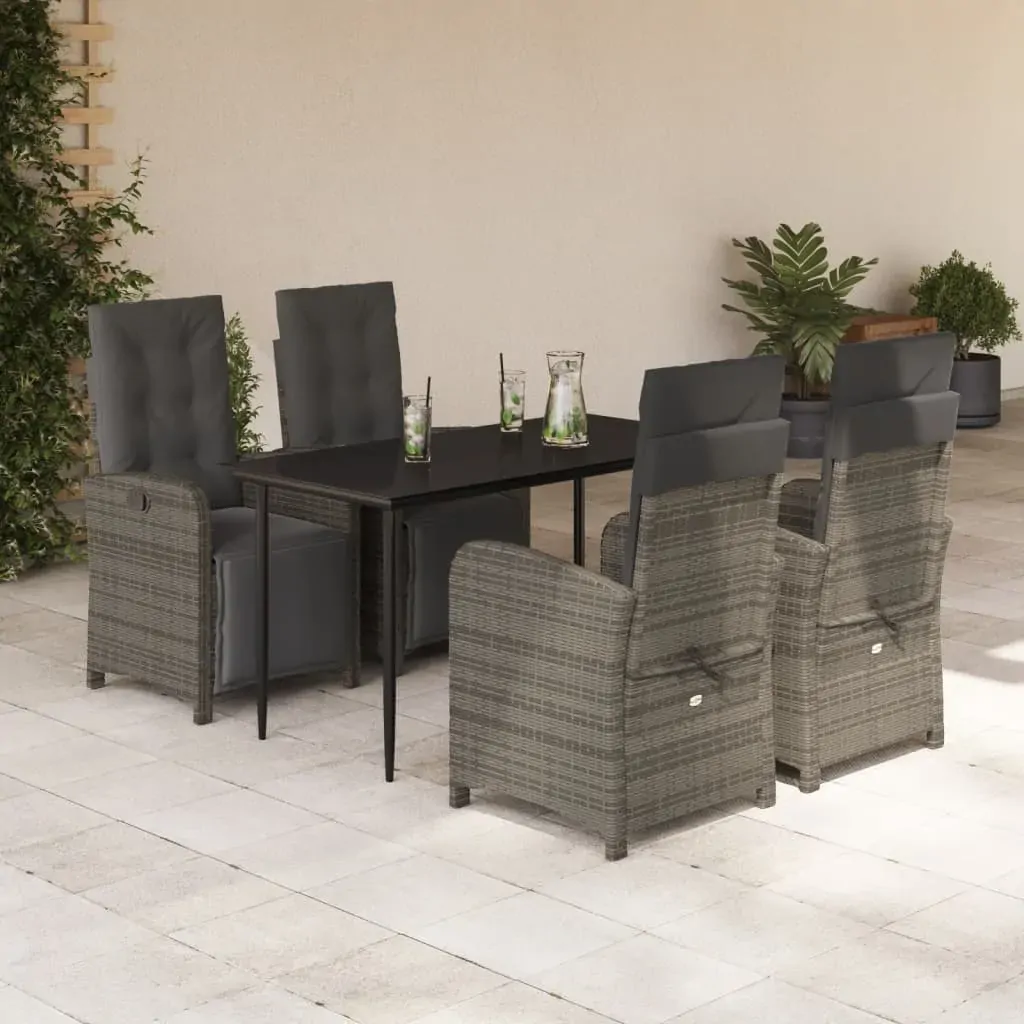 5 Piece Garden Dining Set with Cushions Grey Poly Rattan 5 Piece Garden Dining Set with Cushions Grey Poly Rattan