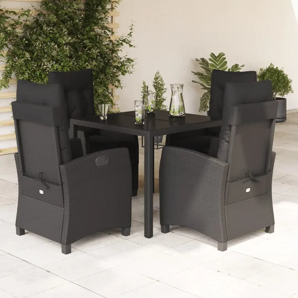 5 Piece Garden Dining Set with Cushions Black Poly Rattan 5 Piece Garden Dining Set with Cushions Black Poly Rattan