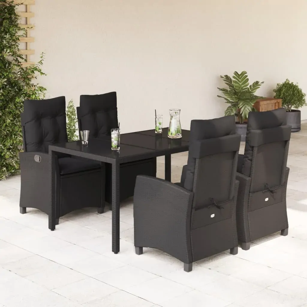 5 Piece Garden Dining Set with Cushions Black Poly Rattan 5 Piece Garden Dining Set with Cushions Black Poly Rattan