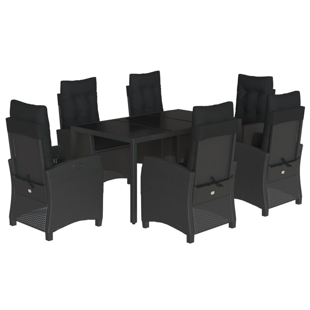 7 Piece Garden Dining Set with Cushions Black Poly Rattan 7 Piece Garden Dining Set with Cushions Black Poly Rattan